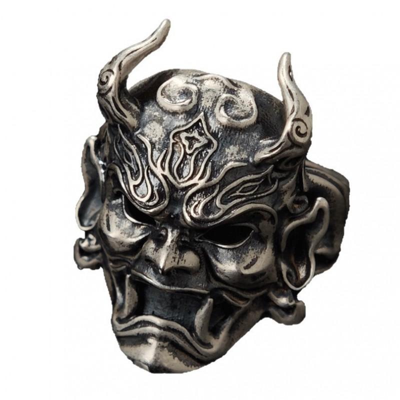 Adjustable Open Face Ring Men Women Vintage Skull Mask Design Copper Electroplated Statement Jewelry