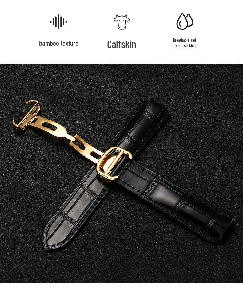 Men's and Women's Genuine Blue Cowhide Leather Strap with Folding Buckle and Unique Balloon Concave-Convex Design