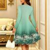 Women Long Sleeve Round Neck Midi Dress Boho Abstract Mandala Dot Floral Print Flared Casual Dress