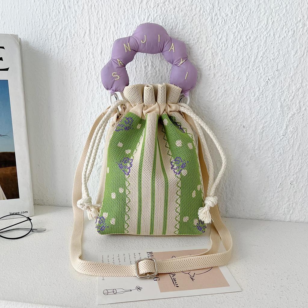 Knitted Bucket Lucky Bag Female Cartoon Gift Bag Hand Bag Casual Versatile Drawstring Handbag Bento Meal Bag