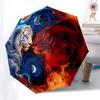 Yin Yang Tiger Moon Circular Wall Art DecorUmbrella, Portable 3-Fold Compact Umbrella for Men & Women Gift