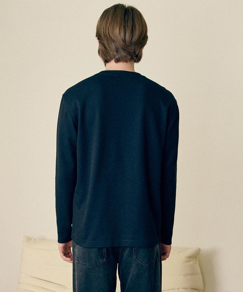 BASIC HOUSE Knit-Like Round Neck Long Sleeve T-Shirt Black Lzts6105
