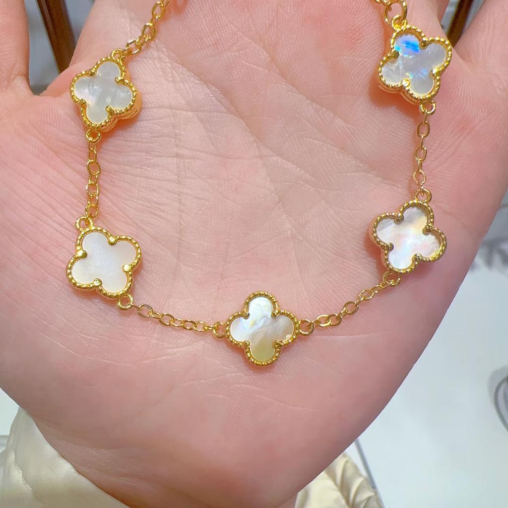 11MM Bao Color Net Red Titanium Steel Double-sided Shell Four-leaf Clover Adjustable Bracelet Versatile Niche Premium Ladies Bracelet