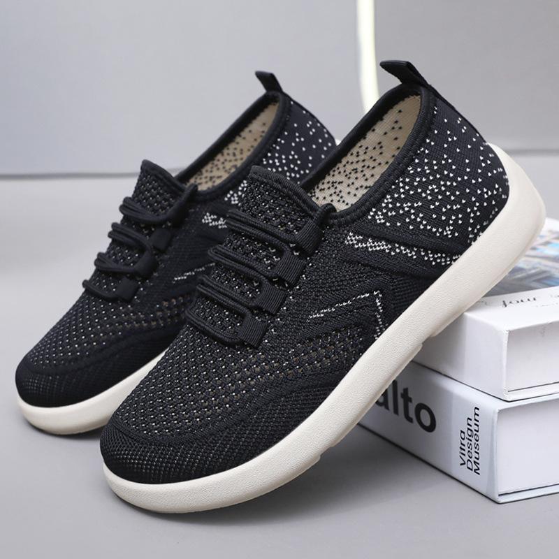 Women's shoes summer new flying woven casual shoes light breathable single shoes soft sole comfortable shoes children's simple lace-up mesh shoes