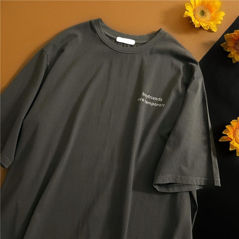 

Tile pull-frame cotton oversize medium and long large size loose short-sleeved t-shirt women XL темно-сірий