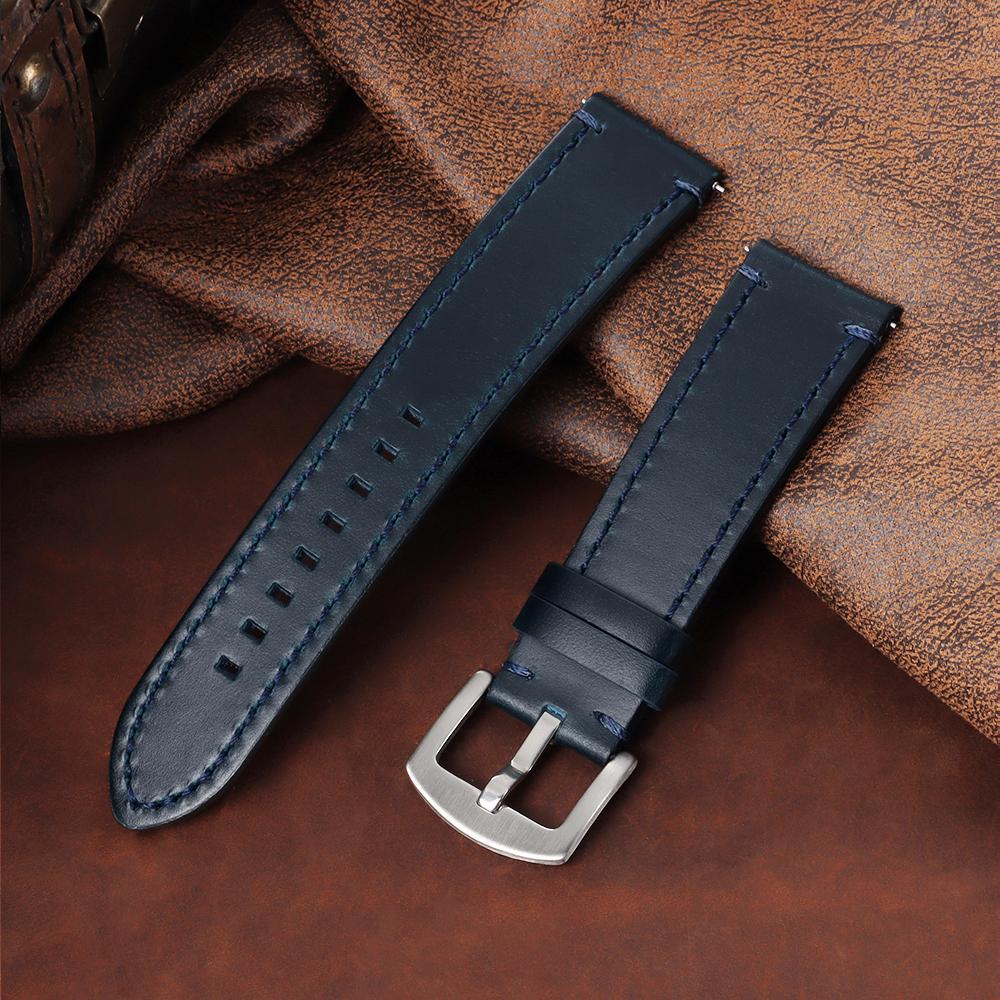 Oil Wax Leather Watch Band 20mm 22mm for Omega Universal Calfskin Quick Release Vintage Genuine Leather Business Wrist Strap
