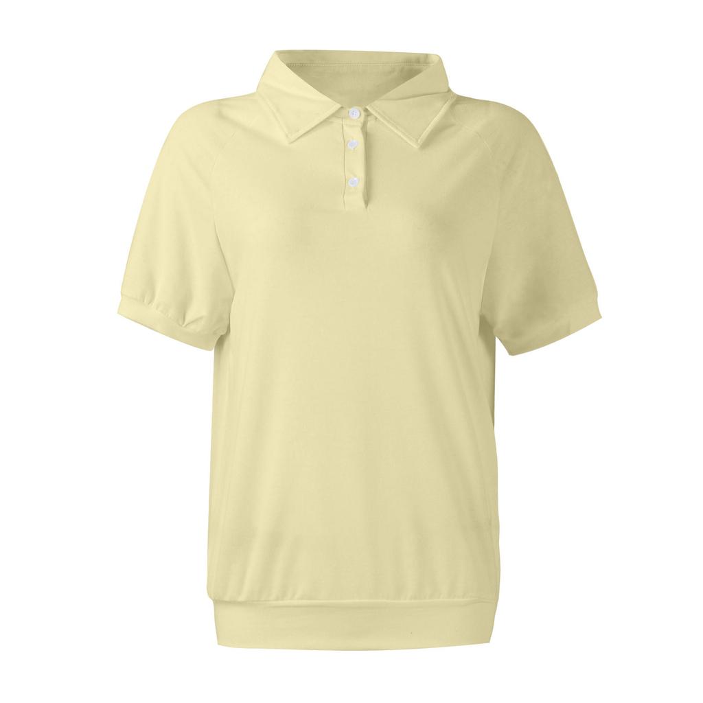Maglietta casual da donna con stampa floreale, scollo a V, manica corta, bottoni decorativi