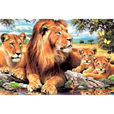 Elmas Boyama Aslan Ailesi Resmi Rhinestones El Yapımı Tam Elmas Nakış Çapraz Dikiş