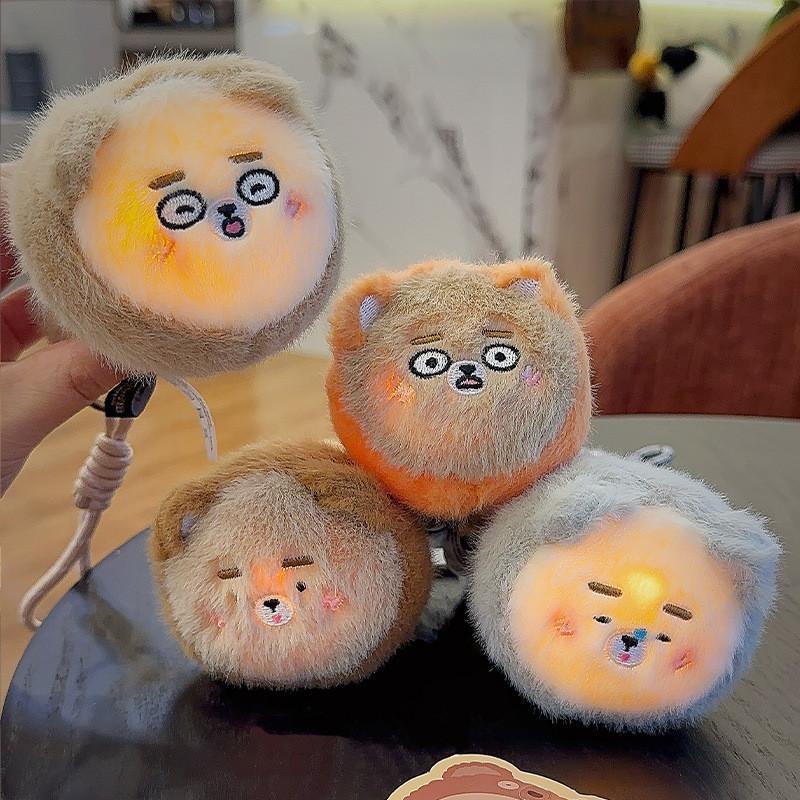 Cute Bold Jinnew Bear Luminous Flashlight Plush Keychain Pendant Kids For