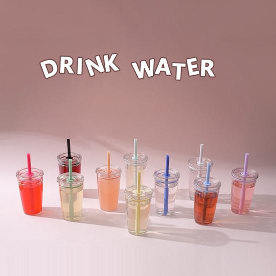 Transparent Tritan Straw Tumbler 16oz Colorful Coffee Cup with Lid Cute Leak-Proof Sippy Cup for Iced Coffee Tea Juice Milk