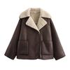 Womens Faux Fur Double-Sided Coat French Style Versatile Button Front Mid-Length Streetwear