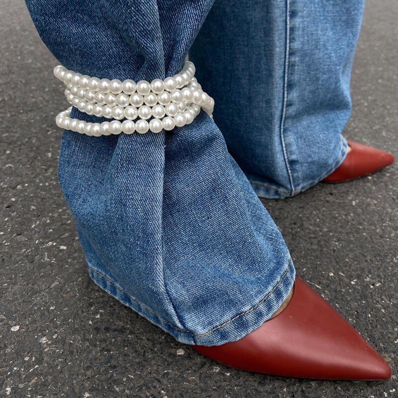 Trend Multi Layer Imitation Pearl Beaded Anklets for Women Ladies Punk Street Style Popular Anklets Pants Chains Jewelry Gifts