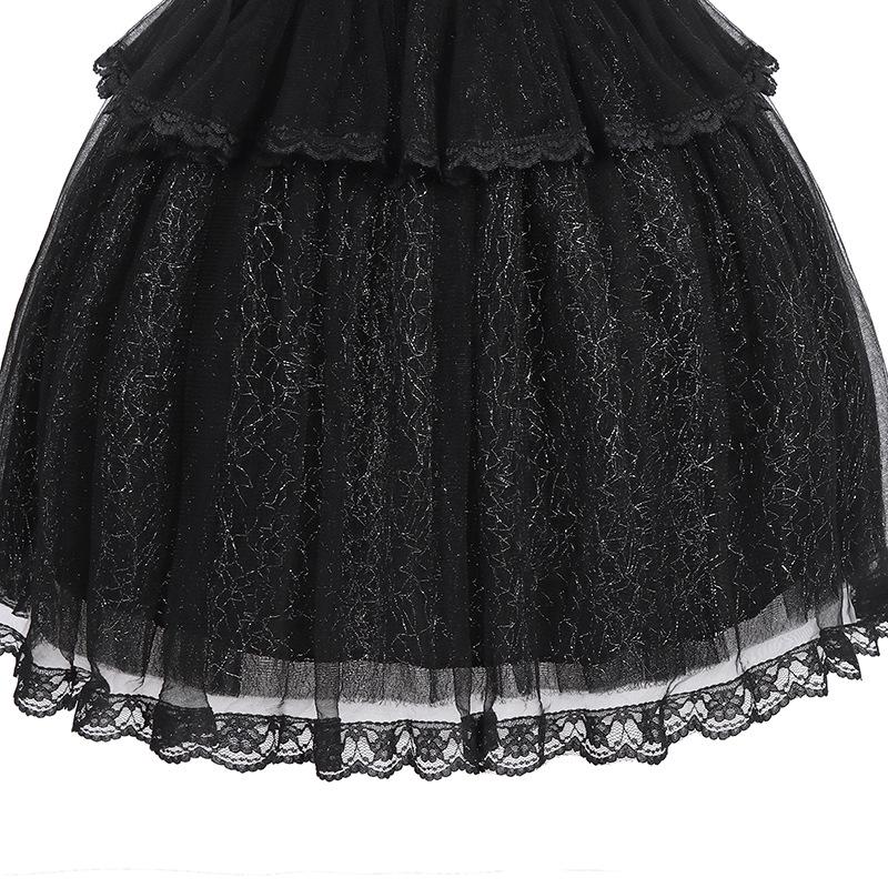 Addams Family Girls' Wednesday Cosplay Black Mesh Jumpsuit Costume for Halloween or Prom