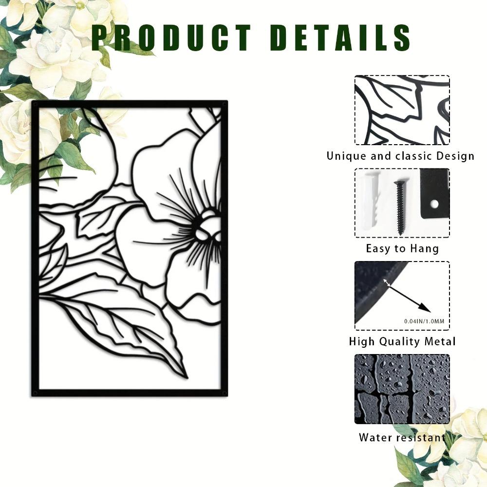 3dílná kovová nástěnná sada s květem hrušky - černé čtvercové moderní sochy | Stylová domácí dekorace do kanceláře, kuchyně a koupelny