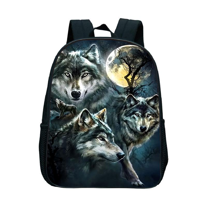 Animal Wolf Pattern Printed Backpack for Primary and Secondary School Students, Large Capacity Backpack