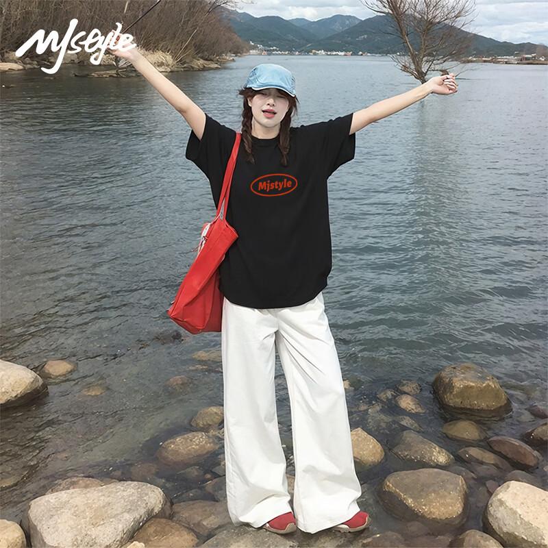 MJ STYLE Women's Cotton Letter Print T-Shirt