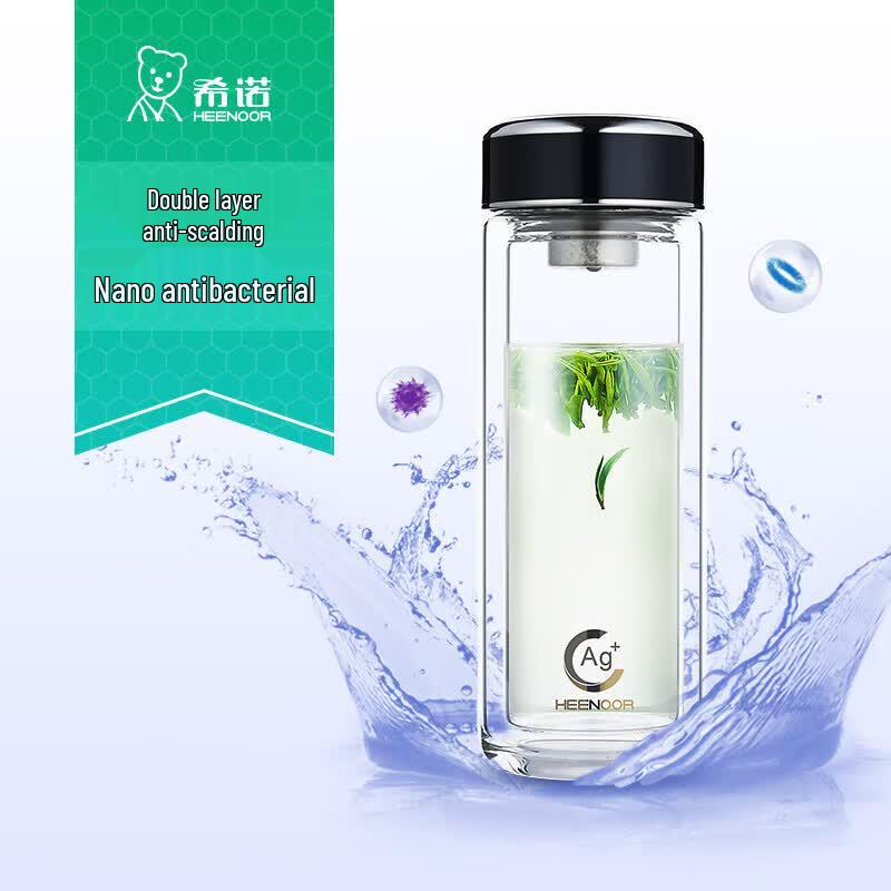 Heenoor Antibacterial Portable Double-Layer Glass Tea Infuser Cup