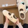 Klittenband grijze pluizige schoenen voor dames winterkleding nieuwe fluwelen enkele schoenen warme katoenen schoenen platte Mary Jane Doudou schoenen