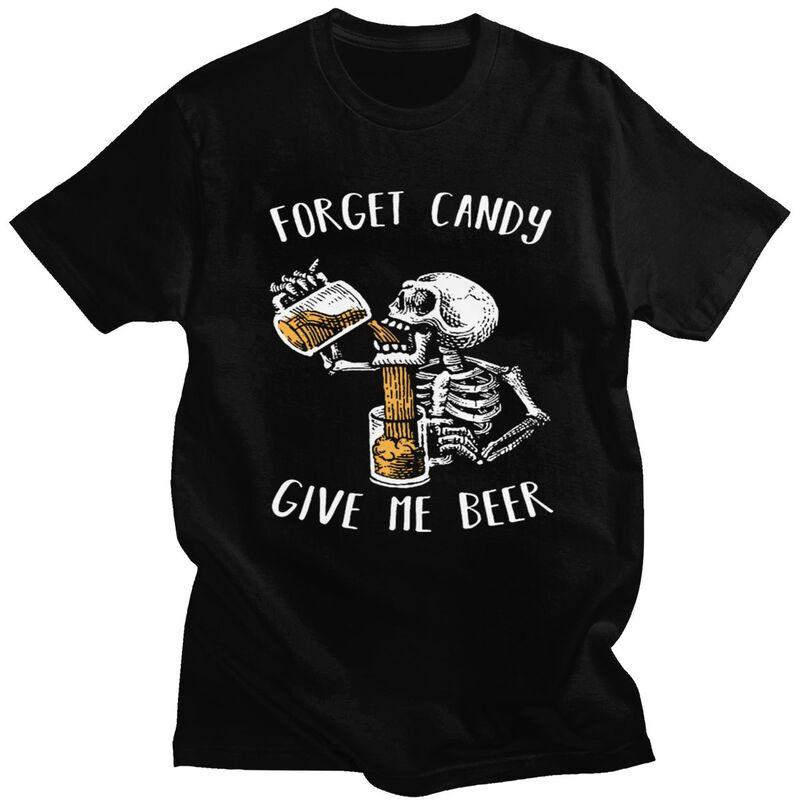 

Custom Forget Candy Give Me Beer Halloween Skeleton Skull Tshirts for Men Short Sleeves T-shirt Slim Fit Pure Cotton Tees - ... S разноцветный