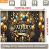 Happy Father's Day Backdrop, Black and Gold with Balloons, Candles and Fireworks for Father's Day Party