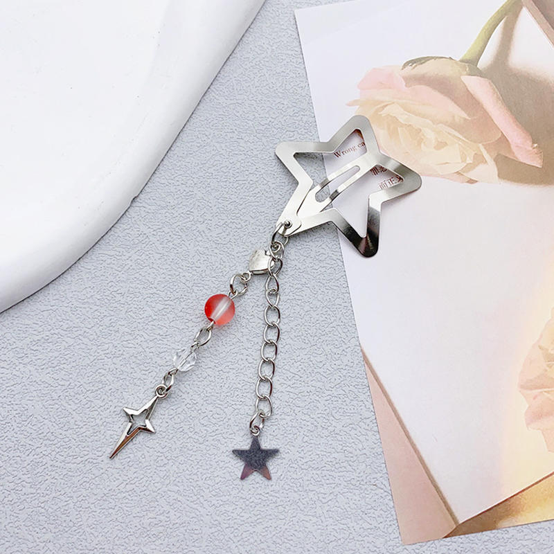 Y2K Sweet Cute Star Fringe Pendent Hair Clip Hairpin For Women Girls Punk Metal Pentagram BB Clips Barrettes Hair Accessories