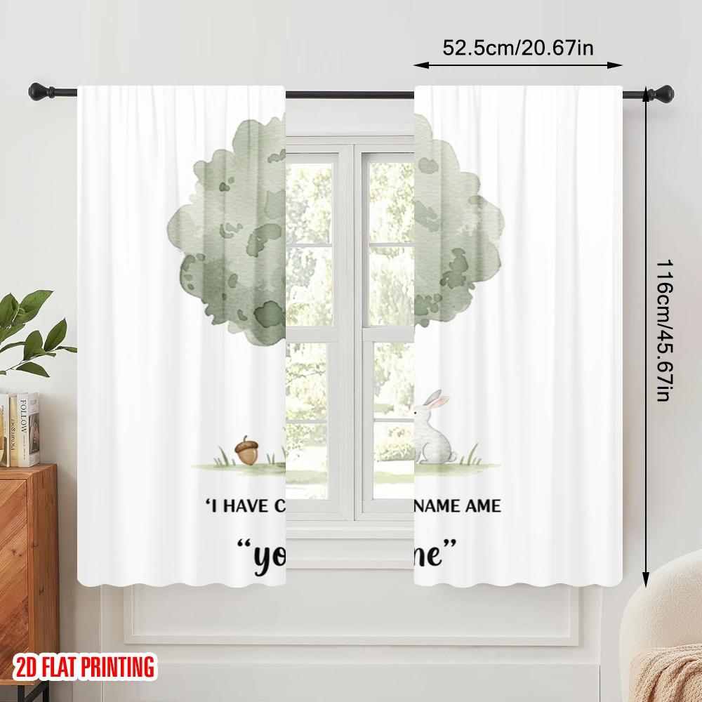2pcs 2D flat printing Curtain Watercolor Forest Tree Bunny Polyester Without Electricity 0 for Multipurpose Event Decoration