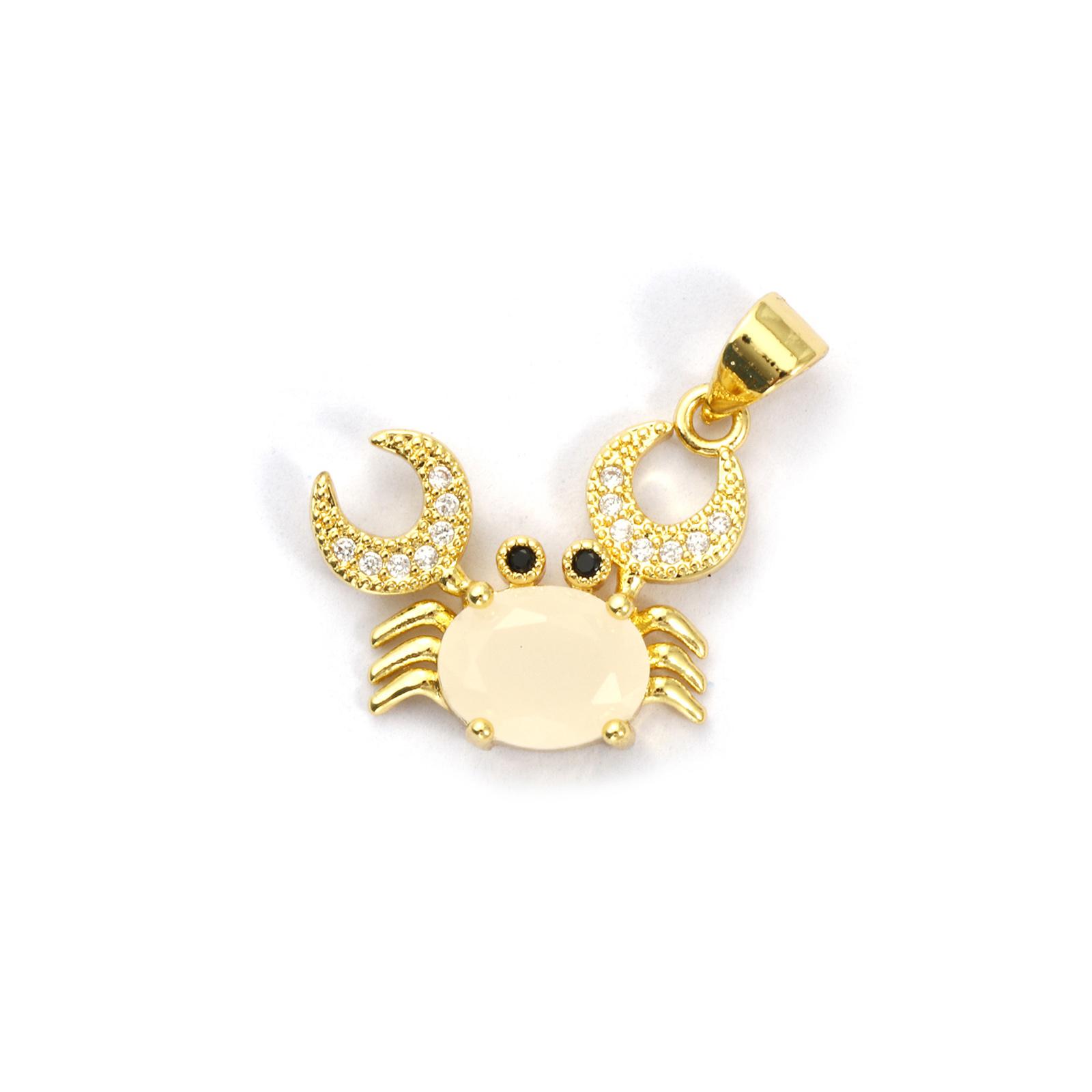 

1 Piece Brass & Glass Ocean Jewelry Charm Pendant 18K Gold Plated Crab Micro Pave Clear Cubic Zirconia Necklace DIY 20mm x 19mm бежевий
