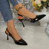 Patent leather temperament high heels French pointed toe rear empty new one-word wrapped head sandals