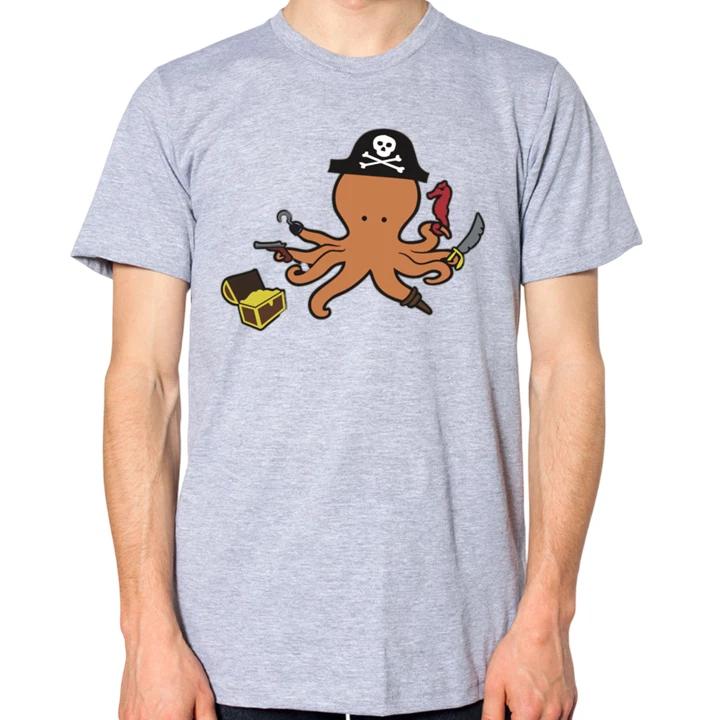 Octopus Pirate Cartoon T-Shirt Men Women Unisex Top XXXL