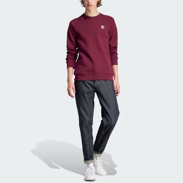 Adidas Originals Trefoil Essentials Crewneck Solid Logo Long Sleeve Sweatshirt Men tops Burgundy II5793