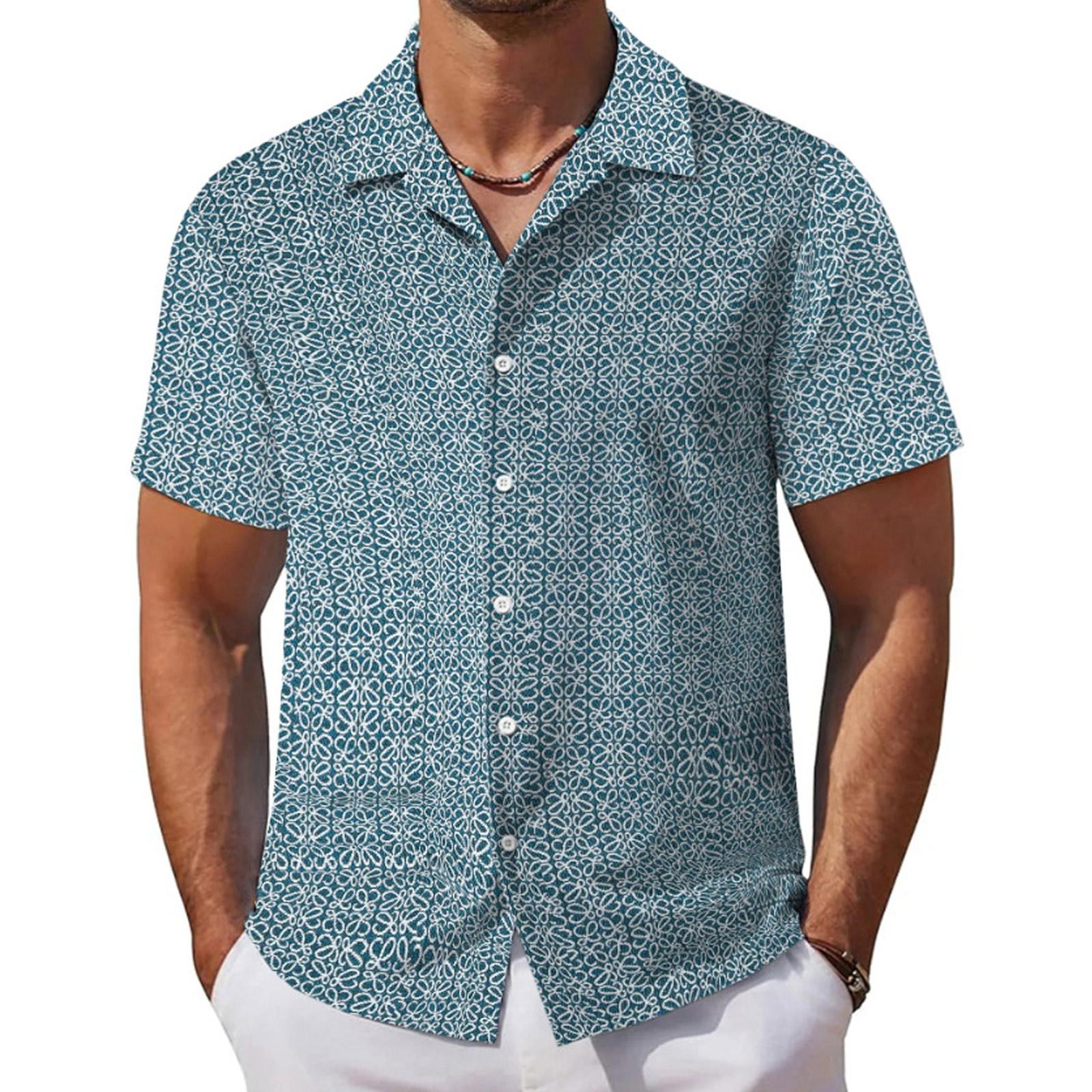 Мужская летняя повседневная рубашка с коротким рукавом и кубинским воротником XXL синий