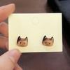 1 Pair Women Stud Earrings Imitation Crystal Gradient Color Cartoon Cat Design Ear Studs Jewelry Gift