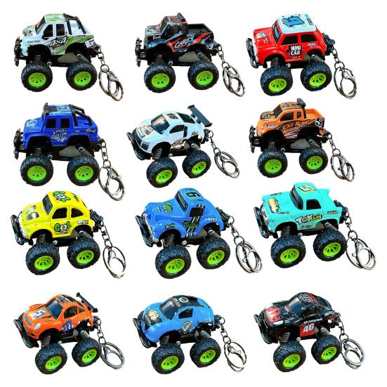 Keychain Pendant Portable Off-Road Racing Design Keyring with Metal Ring Pull-Back Toy Mini Car Keychain Toy