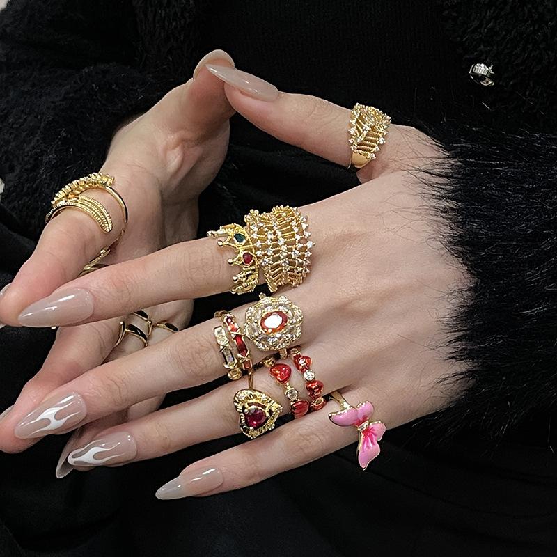 Full Of Diamonds, Zircon Light Luxury, High-End Open Ring, Antique Retro Index Finger Ring, Women'S Gold Ring.