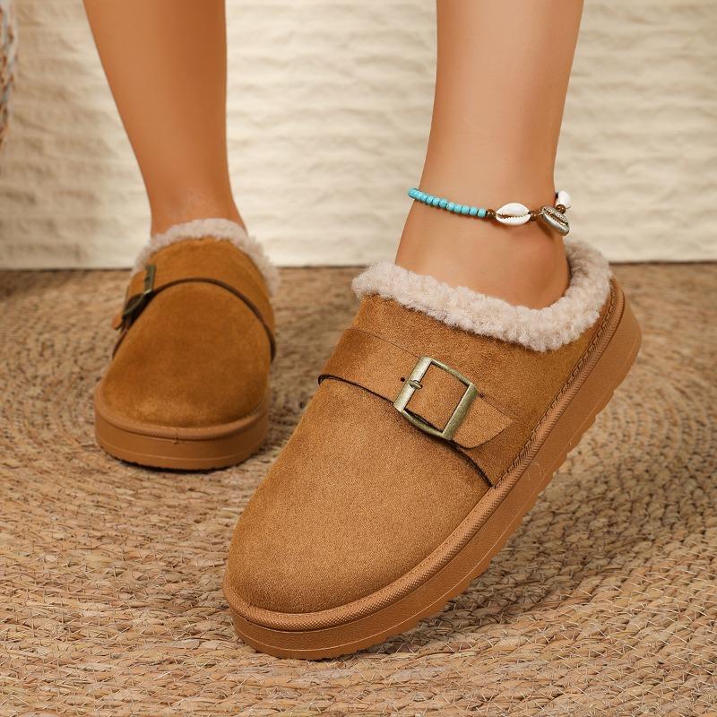 Autumn New Velvet Bag Head Rear Empty Cotton Shoes Women's Warm Belt Buckle Thick-soled Snow Boots