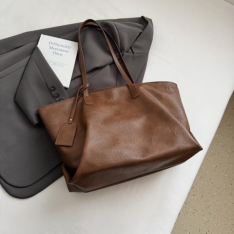 European And American Women Business Shoulder Bag Vintage Brown Coffee Handbag Large Capacity Commute Tote Black Pu Leather Bag