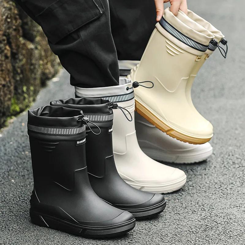 

BIRROT Men s Mid-Calf Elastic Rain Boots Anti-Slip PVC Water Shoes Size 45 Comfortable round Toe Flat Bottom Shoe for Adults 45