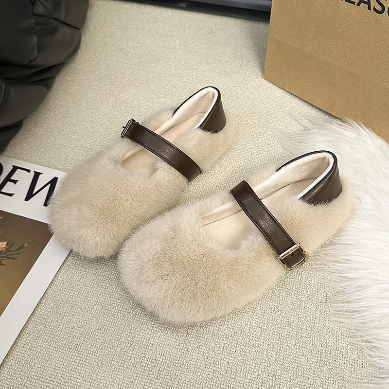 

Сяосянфэн пушистые туфли женские на плоской подошве хлопковые тапочки осень-зима уличные дизайнерские мягкие туфли Мэри Джейн из бархата 40 абрикосовый