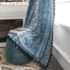 1PC NAPEARL Bohemian Style Blue Geometric Print Curtain with Fringe Semi Blackout for Small Windows Balcony Home Decor