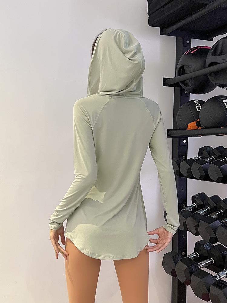 Women's Quick-Dry Yoga Hooded Sweatshirt - Loose Fit, Hip-Covering, Long Sleeve Fitness Top