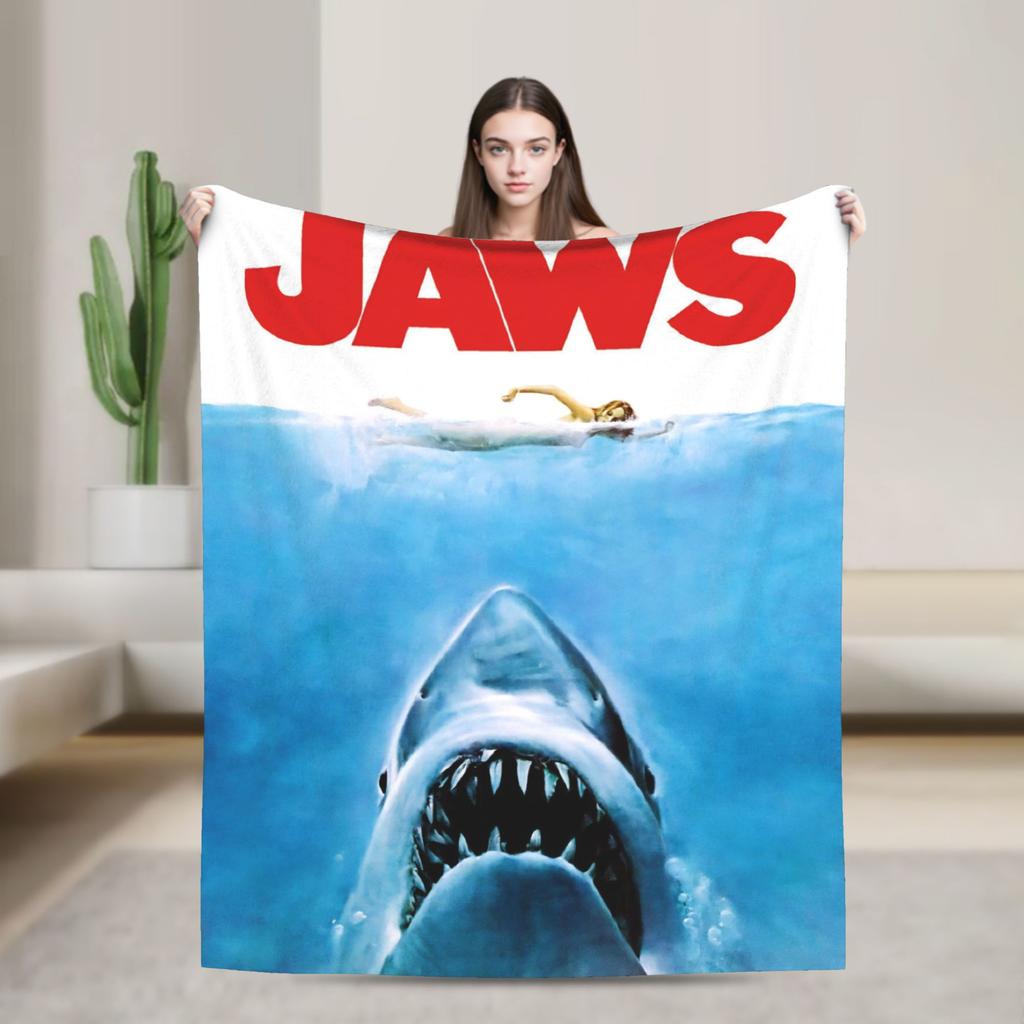 Jaws Shark Wool Blankets 80s Movie Awesome Throw Blanket for Sofa Bedding Lounge 150*125cm Bedspreads