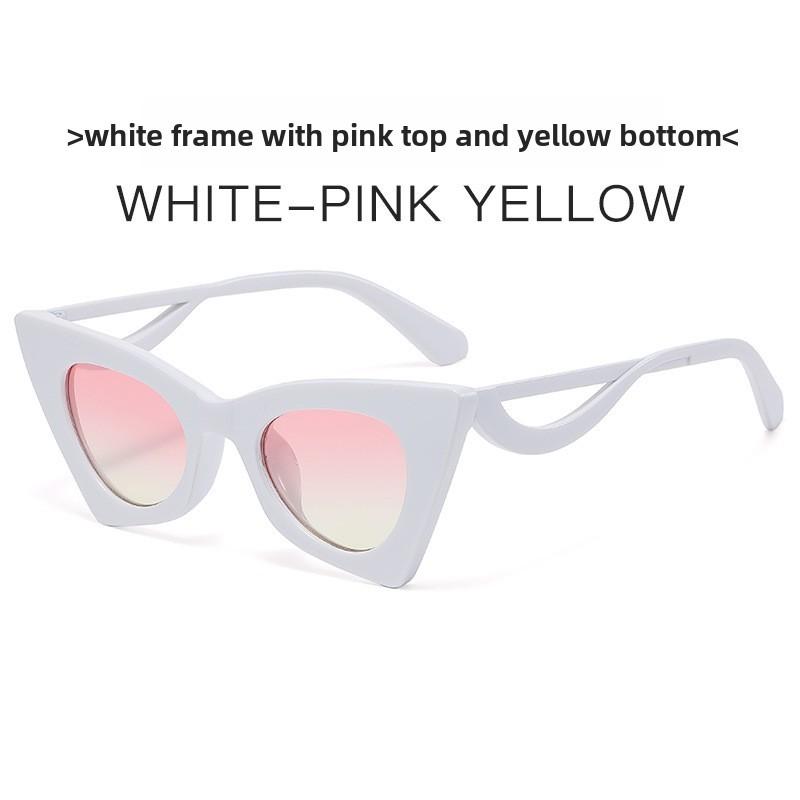 

Cat Eye Sunglasses Fashion Uv400 Protection For Summer Travel And Parties WhiteFramePinkYellow