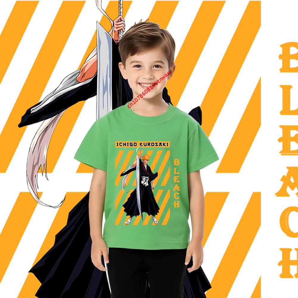 Bleach Ichigo Kurosaki Anime Print Cotton T Shirt for Boys Cartoon T shirts Kids Short Sleeve Tee Childrens Clothing