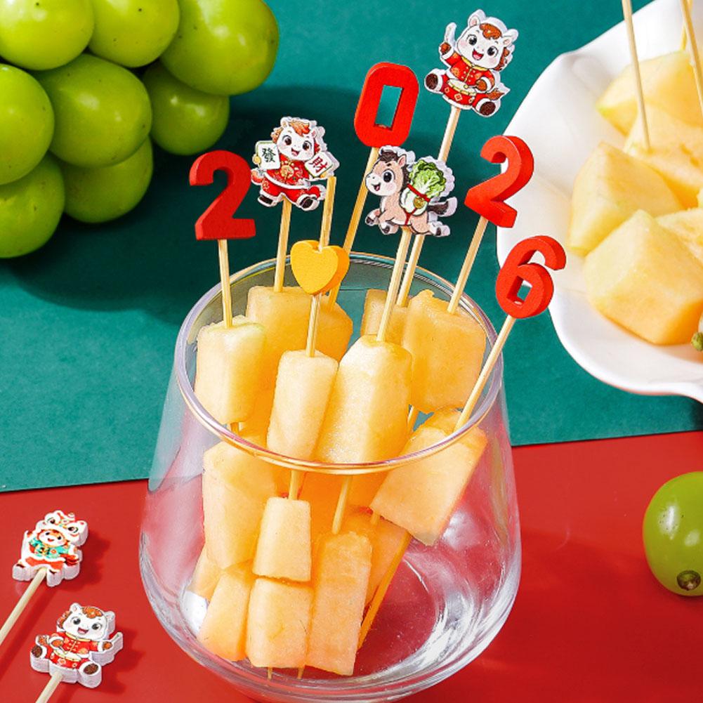 100Pcs Christmas Fruit Skewer Toothpick Xmas Tree Snowflake Santa Disposable Cake Food Cocktail Picks Sticks New Year Decor