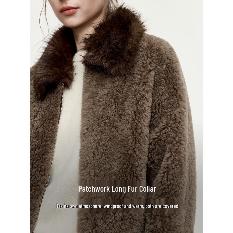 ELLE Women's Vintage Wool Faux Fur Collar Jacket