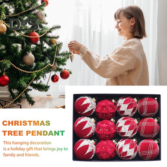 12Pcs Christmas Ball Ornaments Shatterproof Plastic Xmas Tree Hanging Baubles for Holiday Party Wedding Decoration