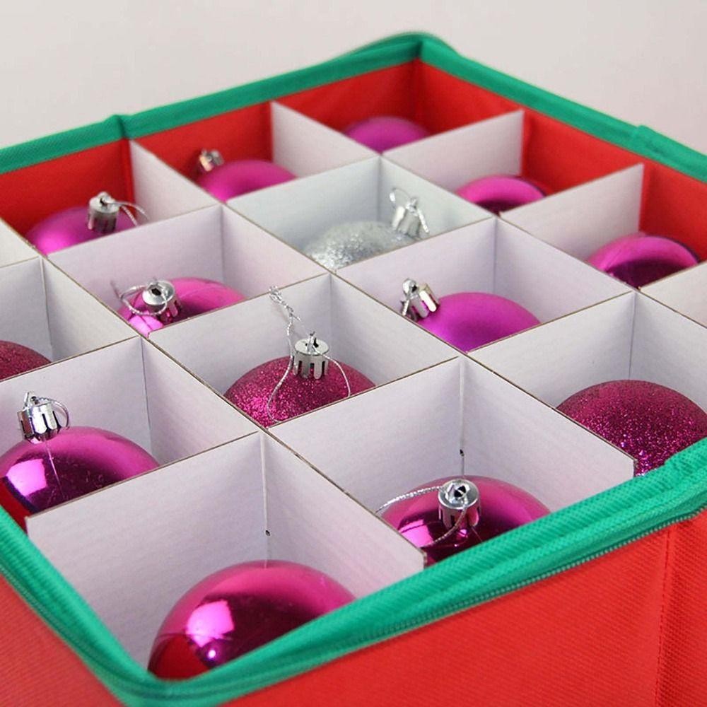 64 Grids Christmas Ball Storage Box Large Capacity Folding Ornament Storage Box Zipper Closure with Dividers Gift Storage Box