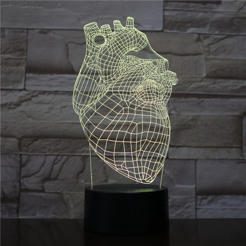 Home Decor Heart Acrylic 3d Illusion Led Table Lamp with Touch Switch Base for Kids Gift Medical Gift 3d Led Night Light