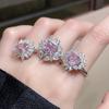 High-End Group Setting Zircon Love-Shaped Pink Diamond Series Open Ring French Light Luxury High-End Ring Woman