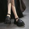 Johnature Sandales en Cuir Véritable à Semelles Épaisses Bout Rond Rétro Talon Épais Chaussures Plateformes pour Femmes